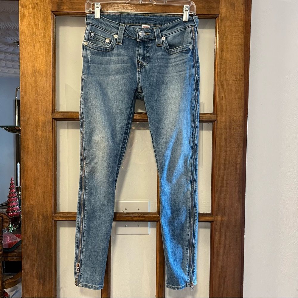 True Religion Super Skinny Medium Wash Jeans with Side Zippers Size 27